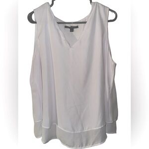ZAC & RACHEL Women’s XL White Two-Tier Sheer V-Neck Sleeveless Blouse